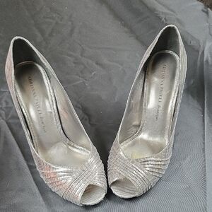 Elegant Silver Peep-Toe Heels by